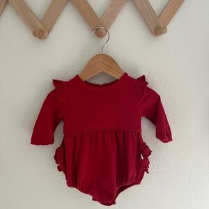 Ruffebutts Red Baby Romper with Ruffle Sleeves